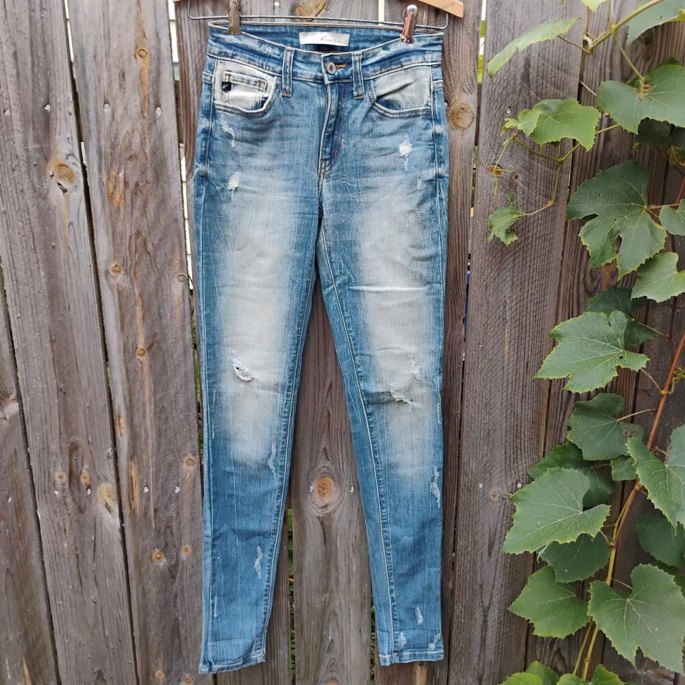 KanCan Distressed Light Wash Skinny Jeans  Size 23 x 32L Tall VBK1357L Whisker